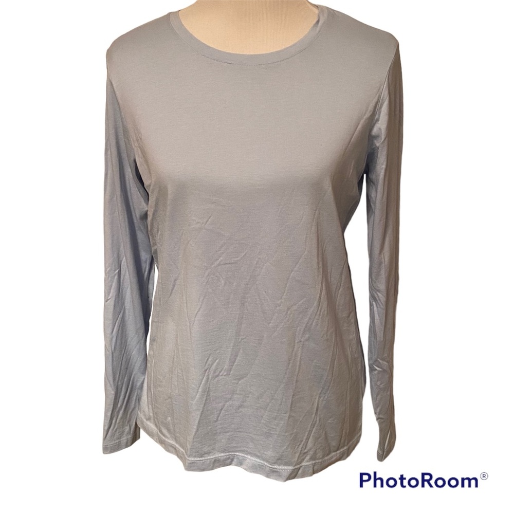 LANDS’ END TOP TEE LONG SLEEVE CREWNECK PALE BLUE COTTON SIZE S 6-8 Relaxed Fit
